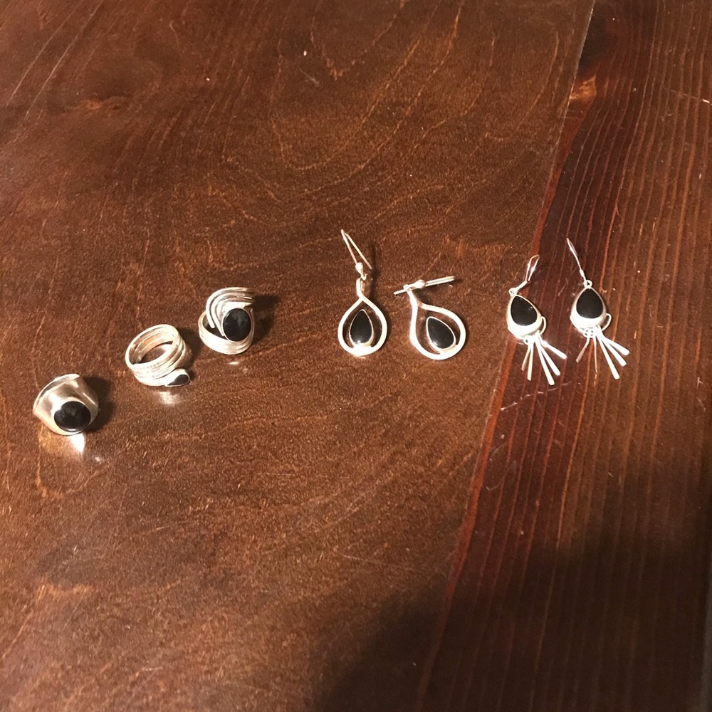 An assortment of silver jewelry